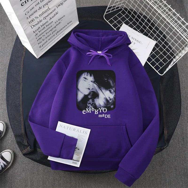 Hip Hop Streetwear Hoodie Sweatshirt Illusion Girl Letter Print Pullov