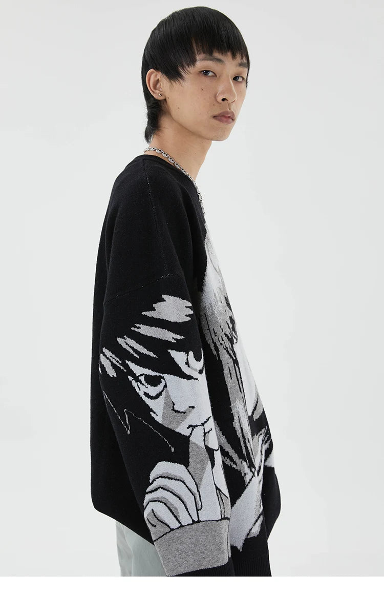 leather varsity streetwear knit with bold stitching, fall/winter pullover for urban outfits, men’s streetwear clothing piece 