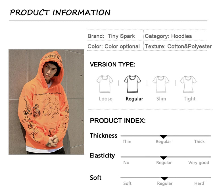 2023 Hip Hop Hoodie Sweatshirt Men Streetwear Skull Graffiti Print Hoodie Pullover Cotton Autumn Grey Harajuku Punk Clothes New