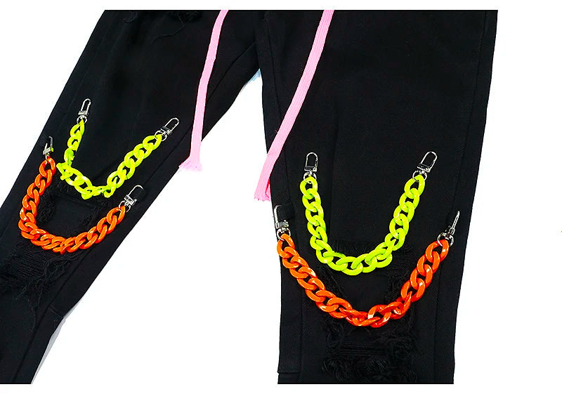 high street knee hole with chain ripped biker jeans mens slim fit denim pants autumn new streetwear casual hip hop pants joggers unique joggers style 4267