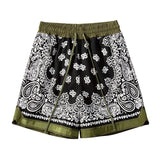 retro cashew flowers casual shorts summer streetwear fashion patchwork knee length men women paisley printing sweat shorts drawstring street shorts