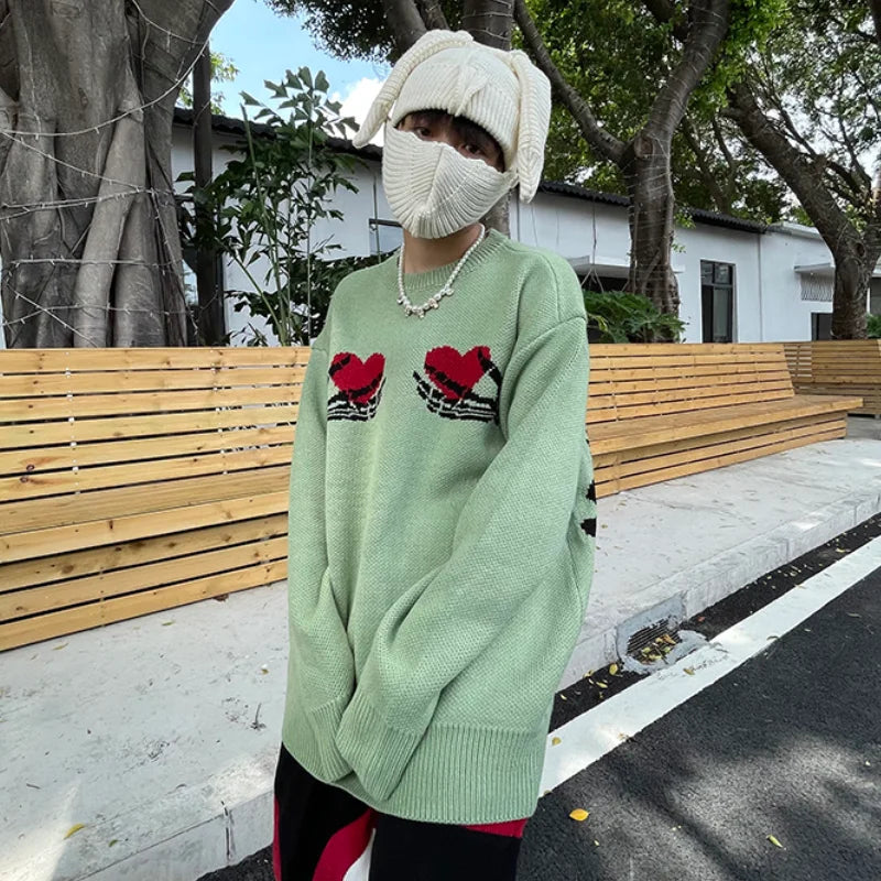 hip hop skull knitted oversized sweater men autumn winter o neck long sleeve pullover streetwear loose sweaters mens clothing urban wear with bold artwork, high quality cotton pullover, aesthetic street look hoodie