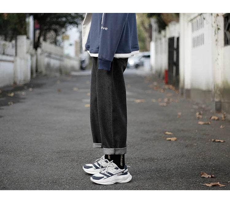 wide legs jeans men fashion retro solid color casual straight jean pants mens streetwear hip hop denim pants mens trousers m 3xl unique jeans style 3686