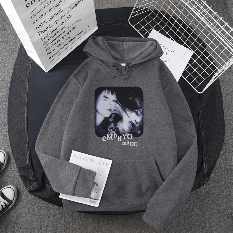 Hip Hop Streetwear Hoodie Sweatshirt Illusion Girl Letter Print Pullov
