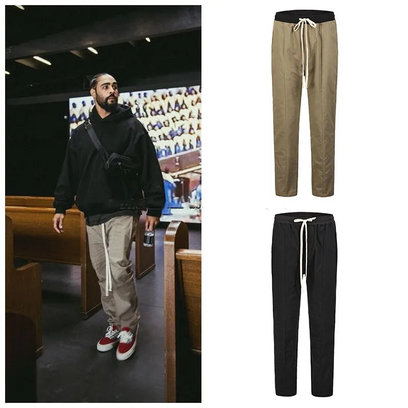 black khaki retro pants baggy high street mens joggers vintage straight trousers loose casual back pockets sweatpants for men sporty tapered joggers