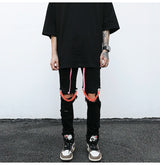 high street knee hole with chain ripped biker jeans mens slim fit denim pants autumn new streetwear casual hip hop pants joggers unique joggers style 4258