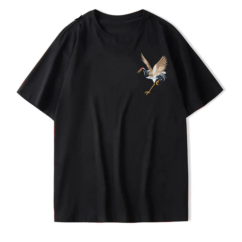 Harajuku Oversized Shirt – Gonthwid Harajuku Embroidery Crane Tees Shirts Mens 2023 Hip – Modern Streetwear for Everyone