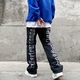 fashion back letters embroidery denim flare jeans mens zipper straight trouser hip hop destroy holes streetwear pants joggers unique joggers style 131