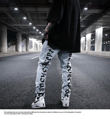 men back letter embroidery denim jean pants fashion slim zipper biker jeans trouser new casual hip hop streetwear pants joggers unique joggers style 1296