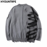 mens hip hop destroy ripped holes streetwear graffiti harajuku sweater vintage retro knitted sweater new casual cotton pullover unique limited edition hoodie, oversized graphic print design, streetwear fashion hoodie