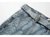high street feathers embroidery denim pants mens zipper straight jeans trouser with belt hip hop streetwear loose joggers pants unique joggers style 3601