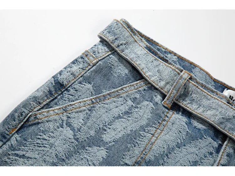 high street feathers embroidery denim pants mens zipper straight jeans trouser with belt hip hop streetwear loose joggers pants unique joggers style 3601