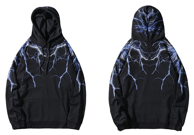 Hip Hop Lightning Hoodie Sweatshirt Men Harajuku Streetwear Hooded Pul