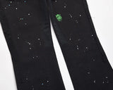 2023 streetwear graffiti cargo flared jeans khaki black splash ink wide leg denim pant hip hop cargo trousers jean men unique cargo style 5170