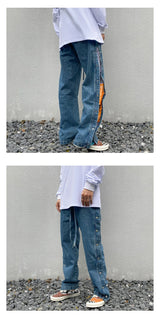 men side buttons patchwork harajuku straight denim jean pants casual elastic waist jeans trousers hip hop new streetwear joggers unique joggers style 3155