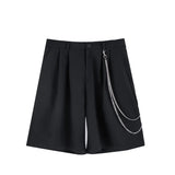 mens shorts summer casual black zipper elastic waist straight short pants with chain new hip hop streetwear loose shorts joggers unique joggers style 2343