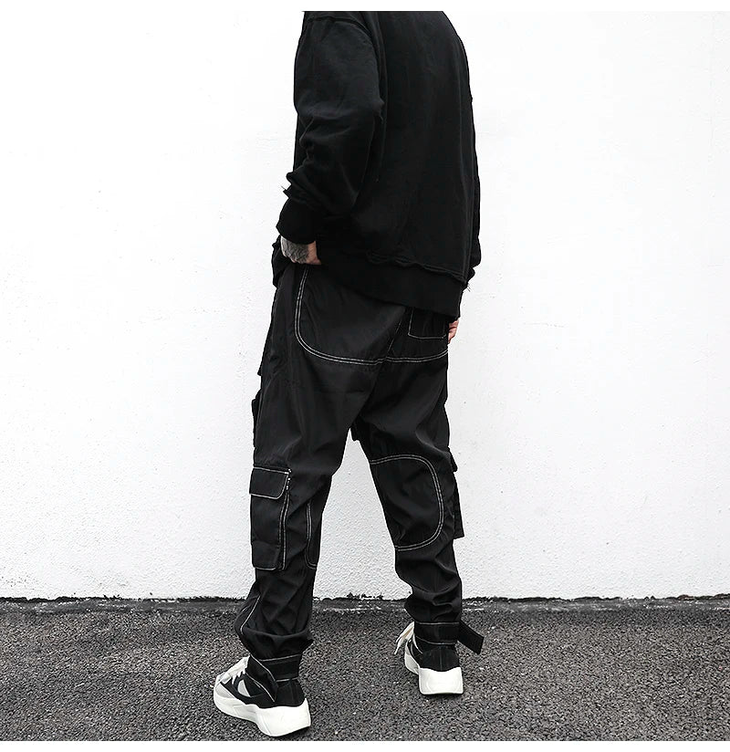 men pockets cargo pants new fashion zipper loose fit harajuku military trousers casual hip hop sportswear streetwear black pants unique cargo style 2495