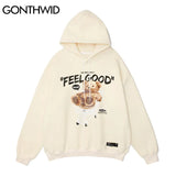 Gonthwid Men Hip Hop Hoodie Sweatshirt Streetwear Funny Bear Print Hoo