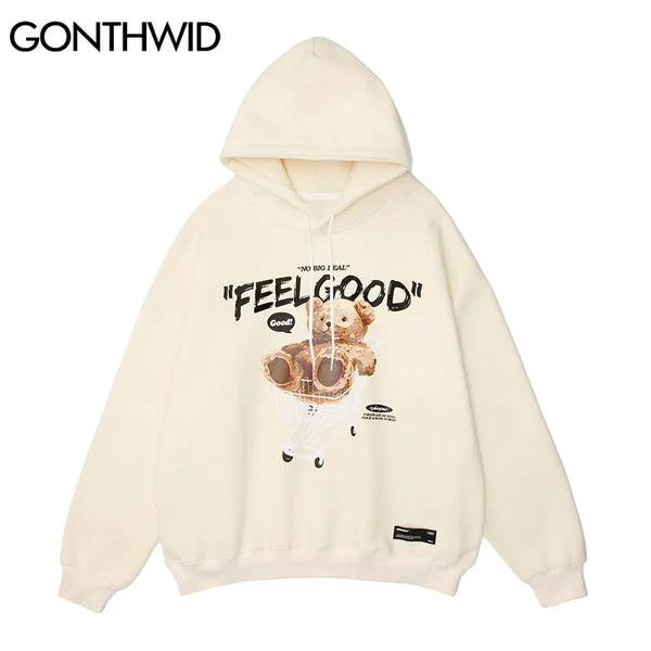 Gonthwid Men Hip Hop Hoodie Sweatshirt Streetwear Funny Bear Print Hoo