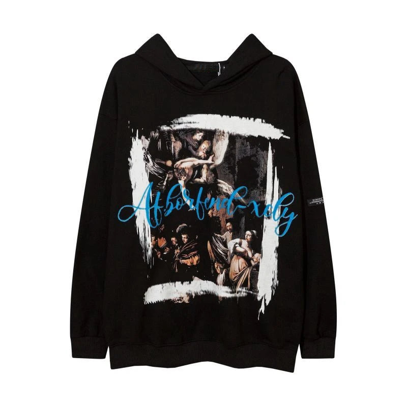 anime crying character featuring rainbowtouches hoodie men high street retro letter printing pattern hip hop harajuku women loose coat unisex superior quality