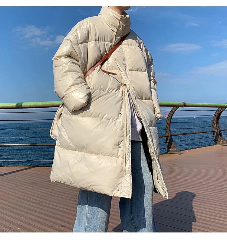 Winter Oversized Down Jacket Men Warm Fashion Casual Long Coat Men Streetwear Korean Loose Thick Jacket Mens Parker Overcoat