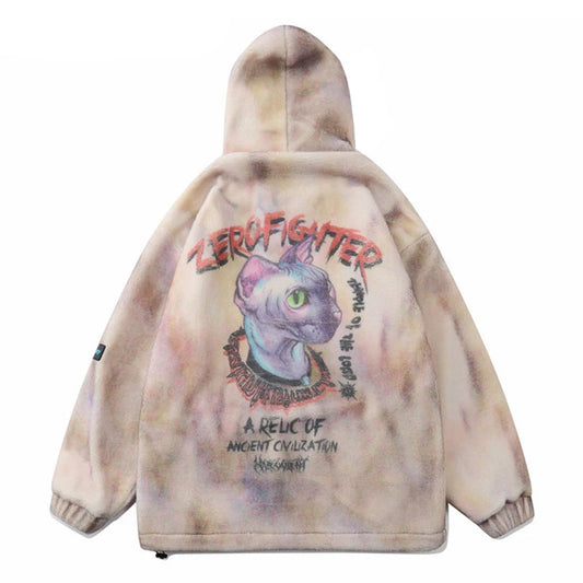 Gothic Oversized Tee – Mens Hip Hop Cats Harajuku Printed Fleece Jackets Coats – Streetwear Fashion for Men & Women