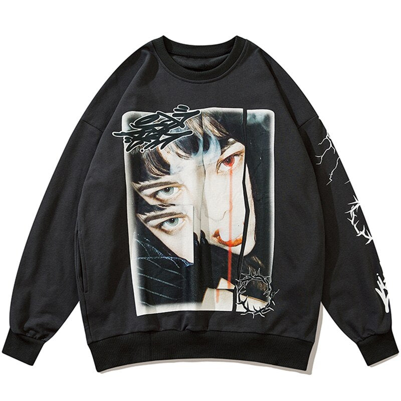 "Split Face" Unisex Men Women Streetwear Graphic Sweatshirt Daulet Apparel