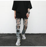 bottom zipper destroyed jeans skinny jeans ripped slim men biker jeans fashion graffiti printed streetwear hip hop pants joggers unique joggers style 652