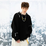 techwear flame knit sweater with structured oversized fit, ideal for cold streetwear layers, men’s streetwear clothing piece 