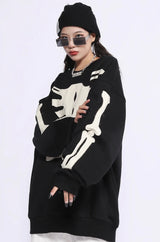 rainbowtouches men high street coat dark skeleton print oversized pullover graffiti halloween hoodie coats long sleeve t shirt - trendy hip hop fashion hoodie, oversized streetwear hoodie, soft fleece-lined outerwear