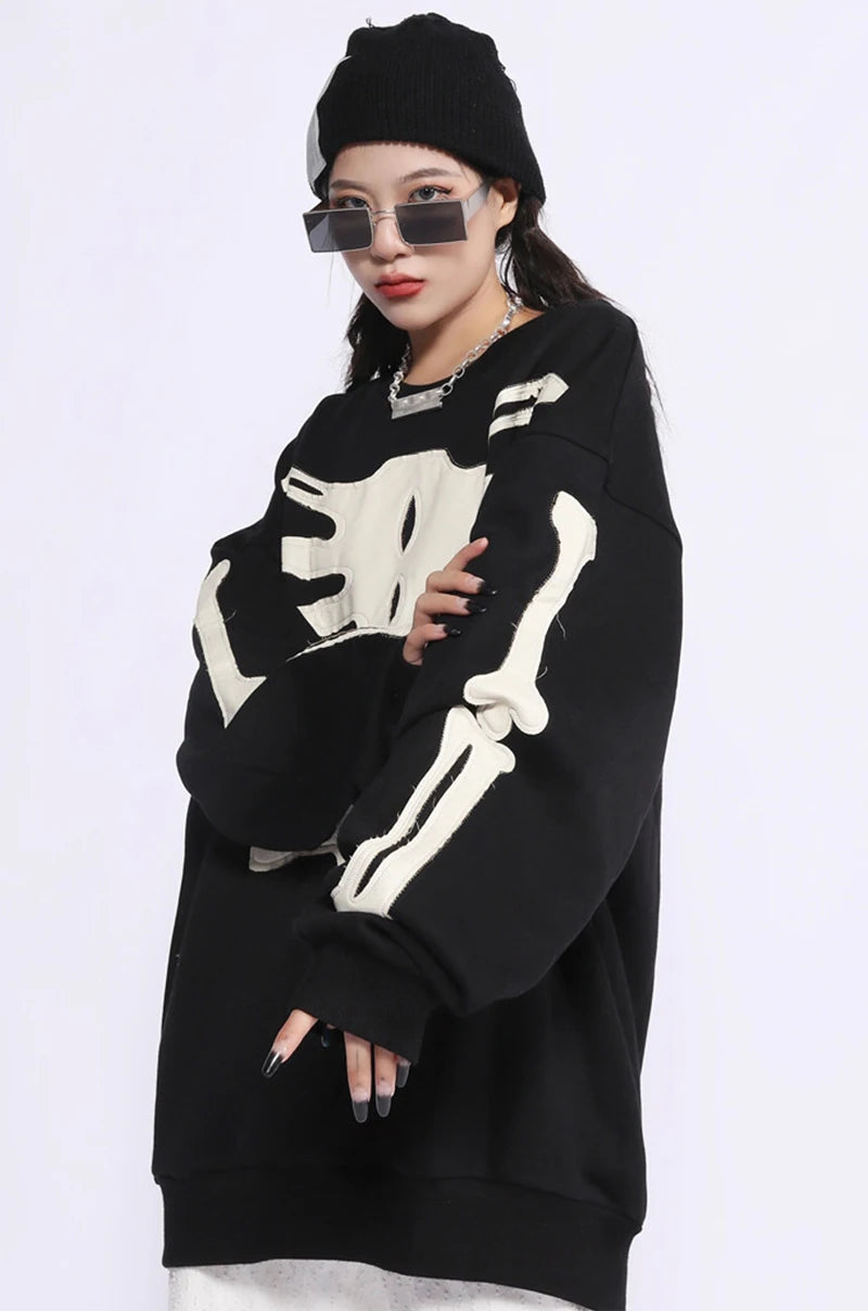 rainbowtouches men high street coat dark skeleton print oversized pullover graffiti halloween hoodie coats long sleeve t shirt - trendy hip hop fashion hoodie, oversized streetwear hoodie, soft fleece-lined outerwear