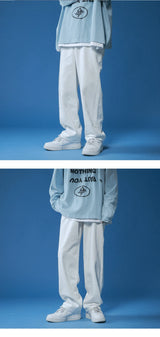 straight jeans men wide jeans white loose denim trousers neutral jean streetwear casual pure man women pants hip hop bagy jeans unique jeans style 2836