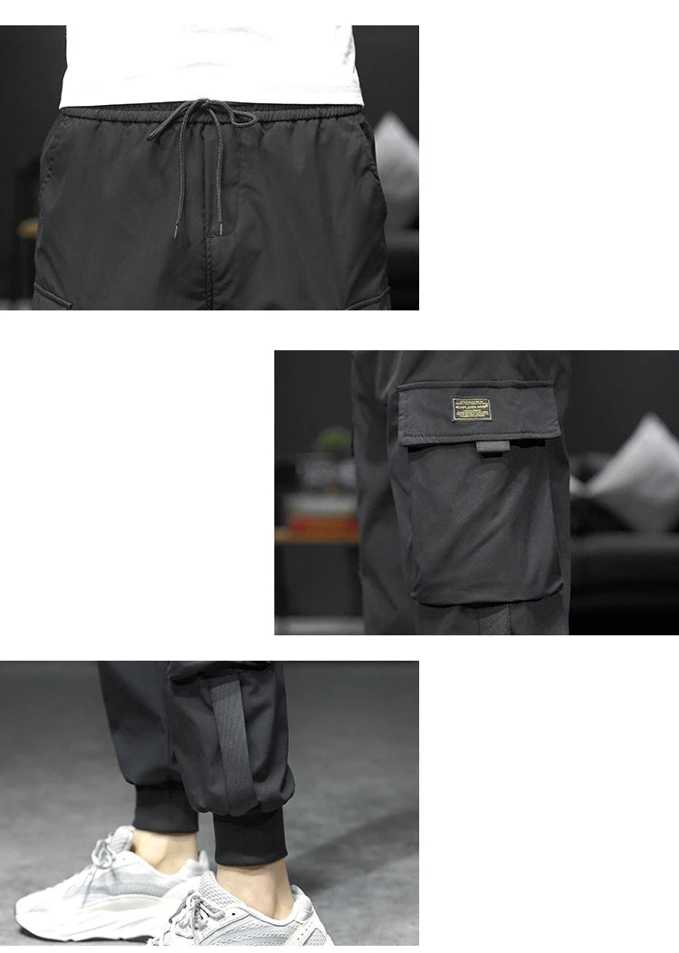 streetwear hip hop black harem pants men elastic waist punk pants with ribbons casual slim jogger pants men hip hop trousers unique joggers style 2539