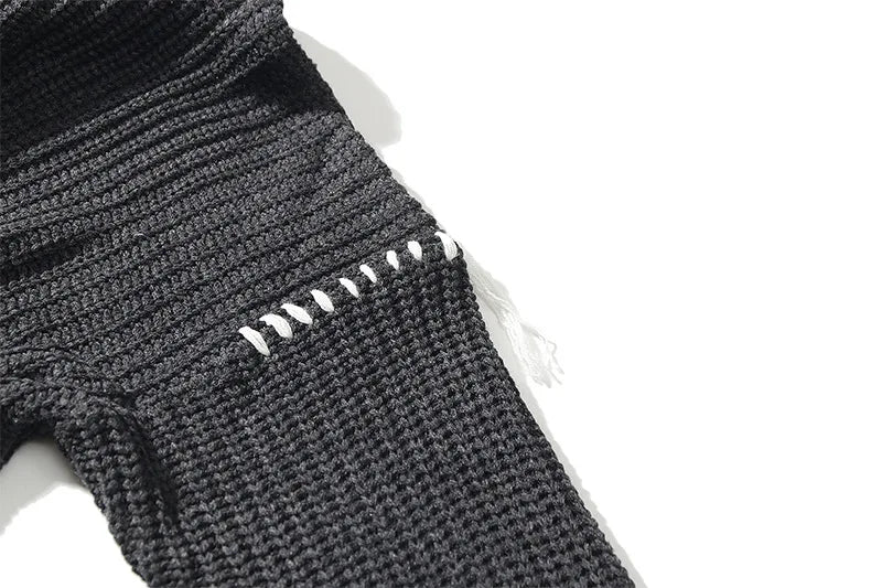 techwear flame knit sweater with structured oversized fit, ideal for cold streetwear layers, men’s streetwear clothing piece 