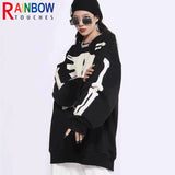 rainbowtouches men high street coat dark skeleton print oversized pullover graffiti halloween hoodie coats long sleeve t shirt - gothic aesthetic hoodie for winter, trendy hip hop fashion hoodie, oversized streetwear hoodie