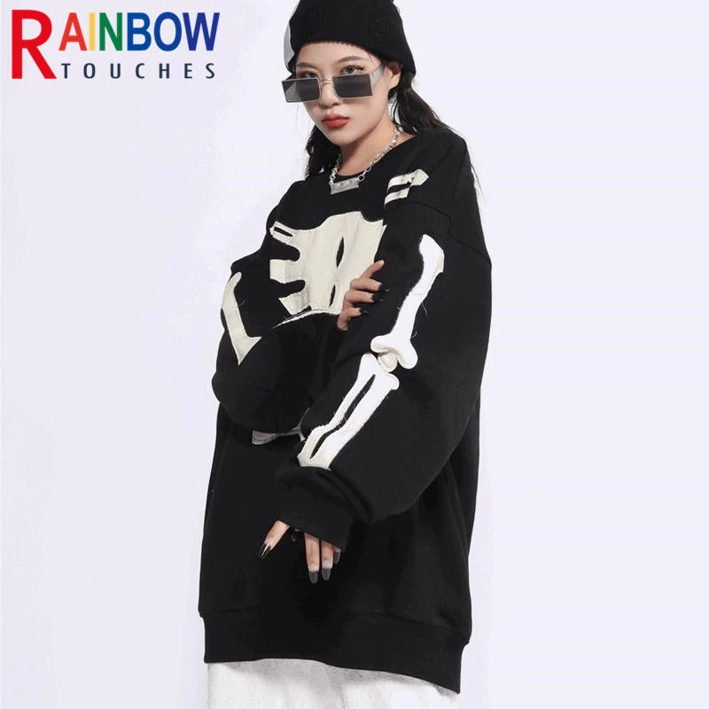 rainbowtouches men high street coat dark skeleton print oversized pullover graffiti halloween hoodie coats long sleeve t shirt - gothic aesthetic hoodie for winter, trendy hip hop fashion hoodie, oversized streetwear hoodie