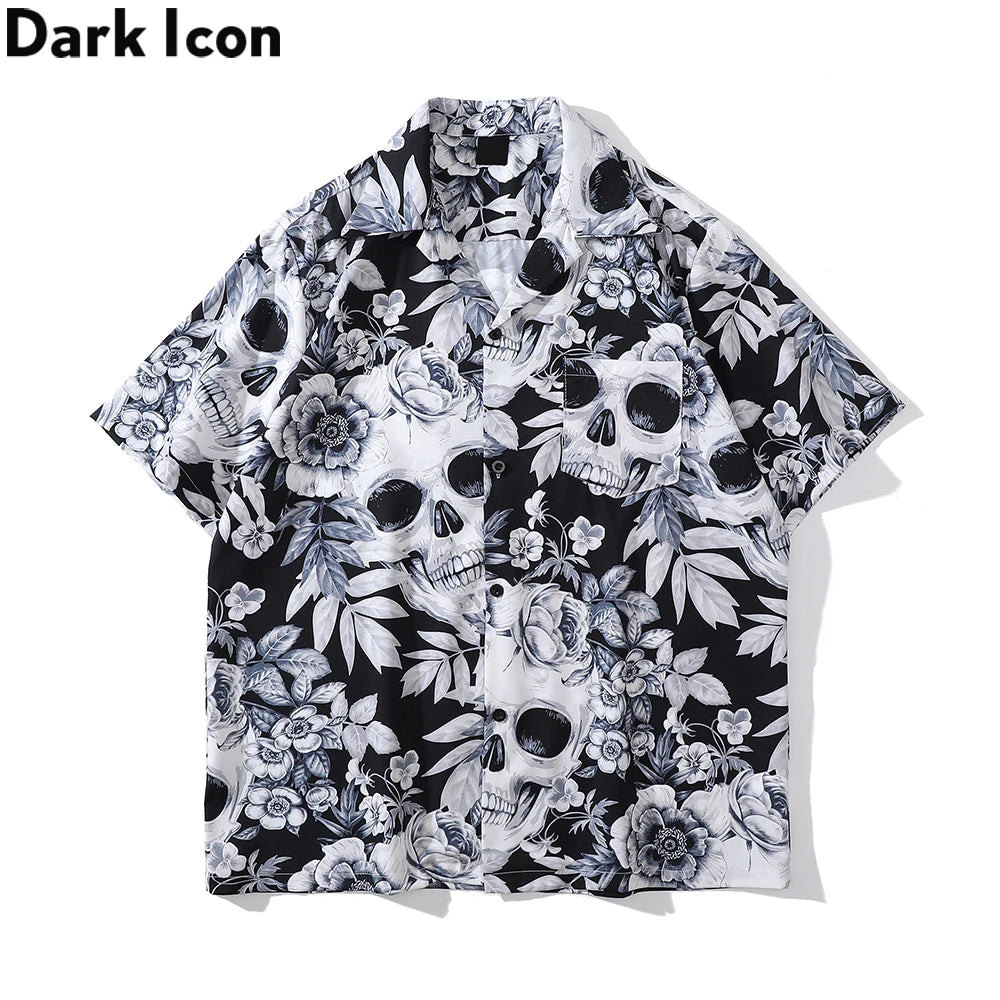Dark Icon Skeleton Floral Men's Shirt Summer Vintage Shirts for Men Male Top