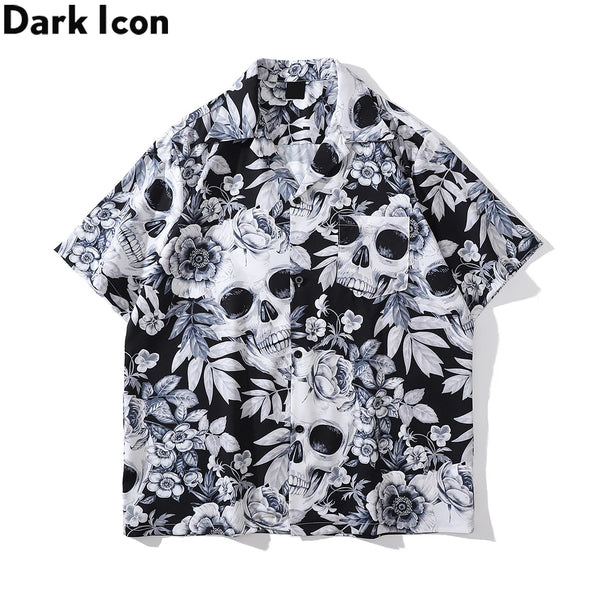 Dark Icon Skeleton Floral Men's Shirt Summer Vintage Shirts for Men Male Top