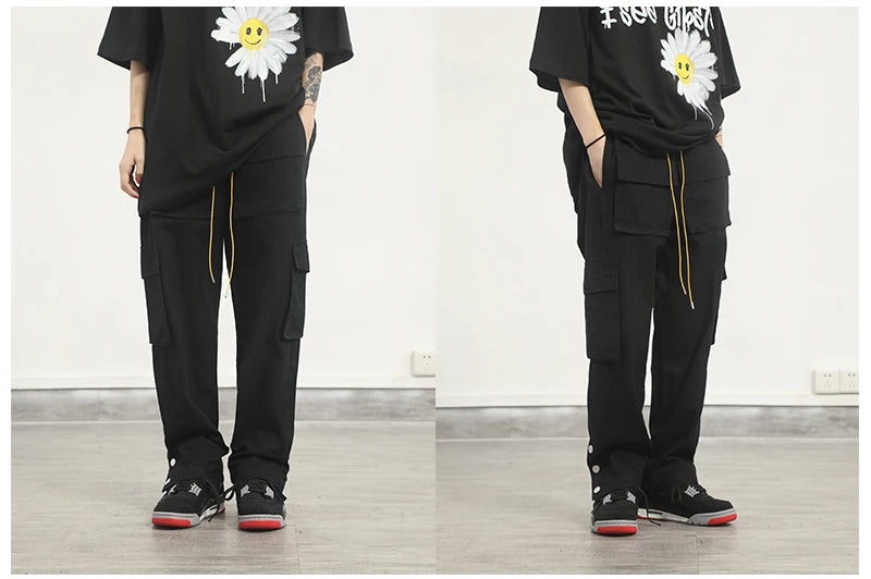 camouflage cargo pants men vintage side multi pocket button mens camou straight trousers streetwear military overalls for male unique cargo style 2087