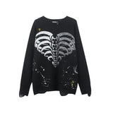 mens hip hop streetwear skull graffiti harajuku sweaters casual knitted sweater ripped holes cotton pullover men jumper sweater - Y2K grunge street style, unisex casual winter pullover, gothic aesthetic hoodie for winter