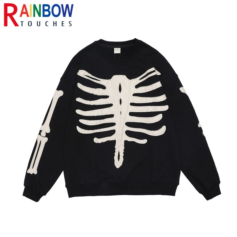 rainbowtouches men high street coat dark skeleton print oversized pullover graffiti halloween hoodie coats long sleeve t shirt - vintage look oversized hoodie, graphic printed hoodie for men and women, soft fleece-lined outerwear