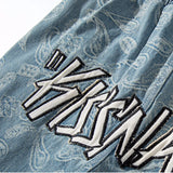 hip hop loose fit elastic waist pants fashion embroidery denim ankle pants mens new casual drewstring sportwear pants joggers unique joggers style 2183