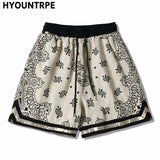 Mens Paisley Printed Hip Hop Loose Shorts Elastic Waist Sweat Shorts Casual Harajuku Drawstring Streetwear Sportswear Joggers