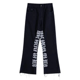 fashion letters embroidery denim flare jeans mens high street elastic waist straight trouser hip hop streetwear pants joggers unique joggers style 4792