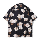 Dark Icon Floral Hawaiian Shirt Men Tur-down Collar Men's Polo Shirt Black White
