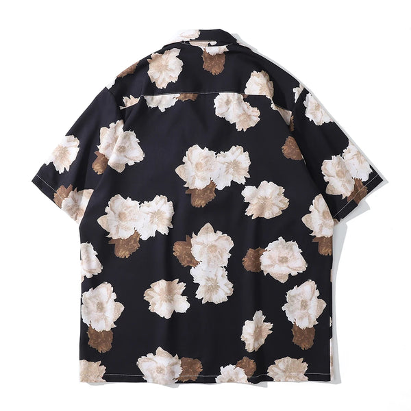 Dark Icon Floral Hawaiian Shirt Men Tur-down Collar Men's Polo Shirt Black White