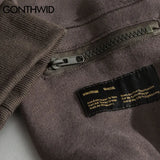 Gonthwid Hoodies Streetwear Hip Hop Zipper Pocket Smile Face Patchwork