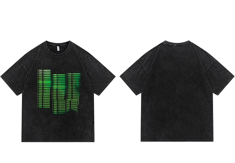 Vaporwave Oversized shirt – Hip Hop Washed Tshirt Streetwear Illusion Letter Printed Har