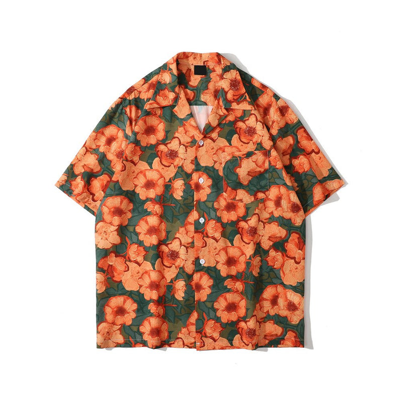 "Floral" Unisex Men Women Streetwear Graphic Button Up Shirt Daulet Apparel