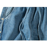 men side buttons patchwork harajuku straight denim jean pants casual elastic waist jeans trousers hip hop new streetwear joggers unique joggers style 3147